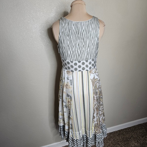 Chan Luu 100% Silk Patchwork Midi Dress‎ Floral Paisley Stripes Small Ivory gray - Picture 6 of 10